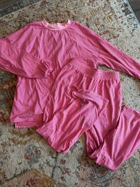 Pink Striped Long Sleeve Lounge Set